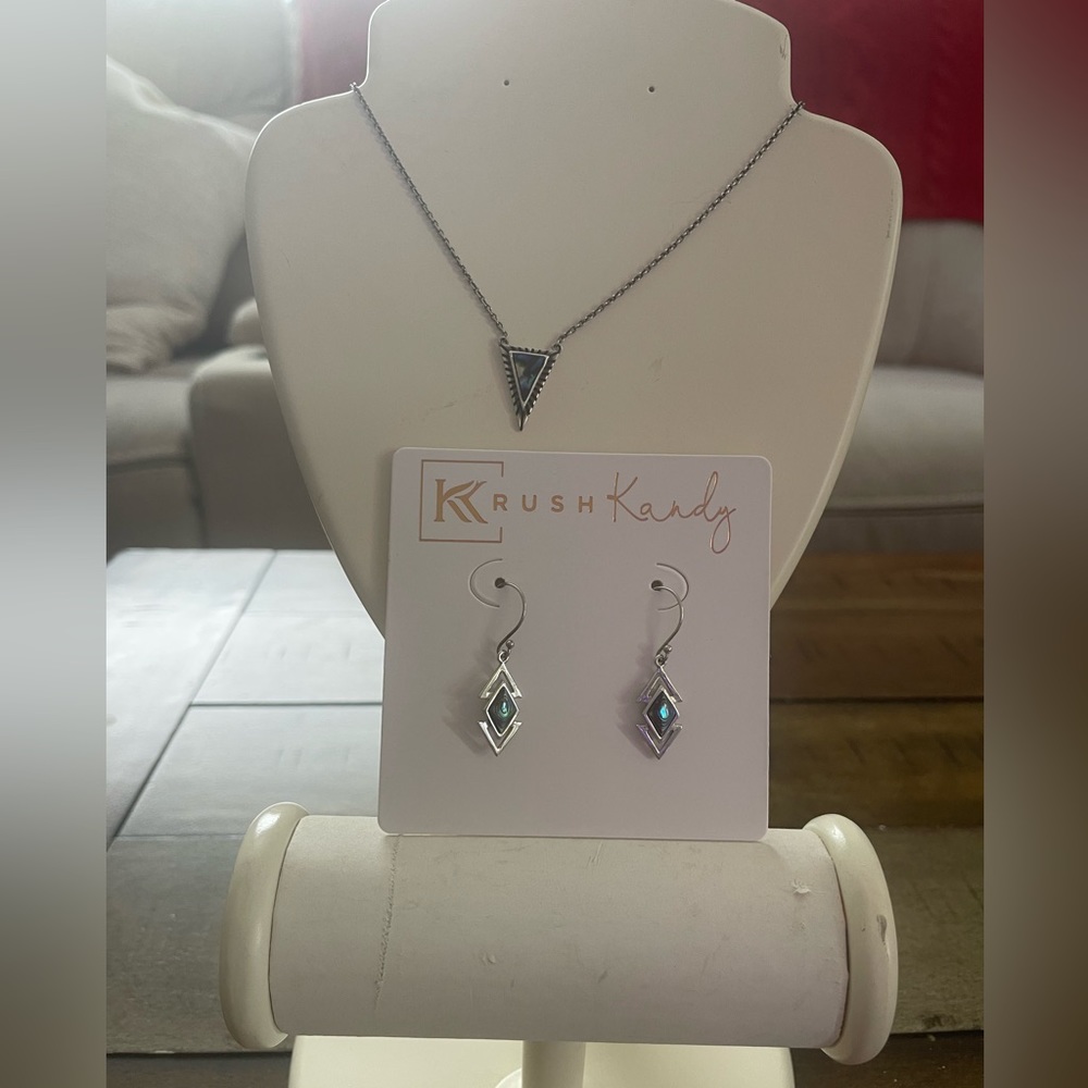 Necklace and earrings as a set.